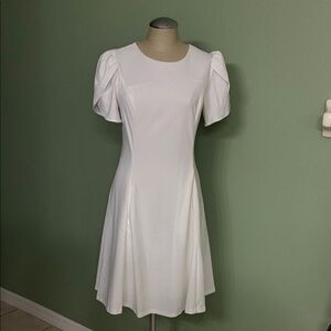 DKNY White Mini Dress with Puff Sleeves